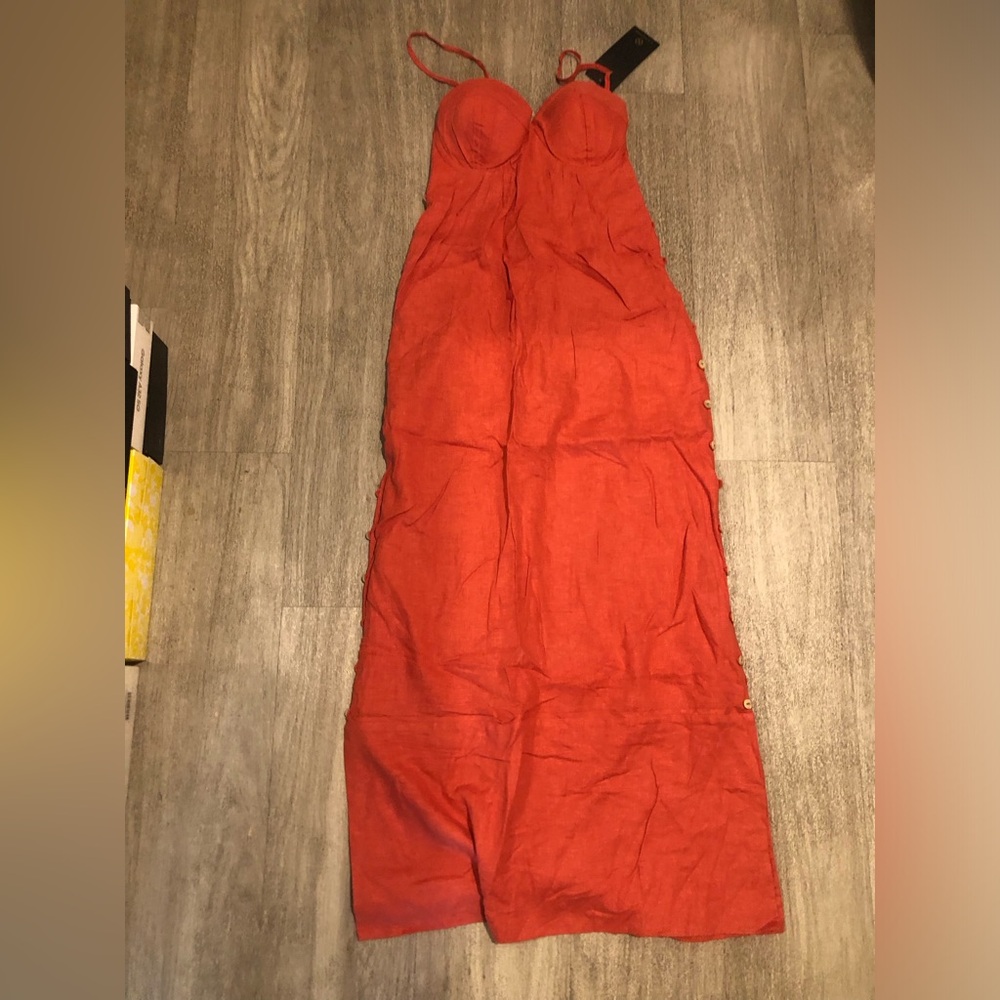 $448 New VIX PAULA HERMANNY Solid Iris Linenblend Dress S - Picture 2 of 6